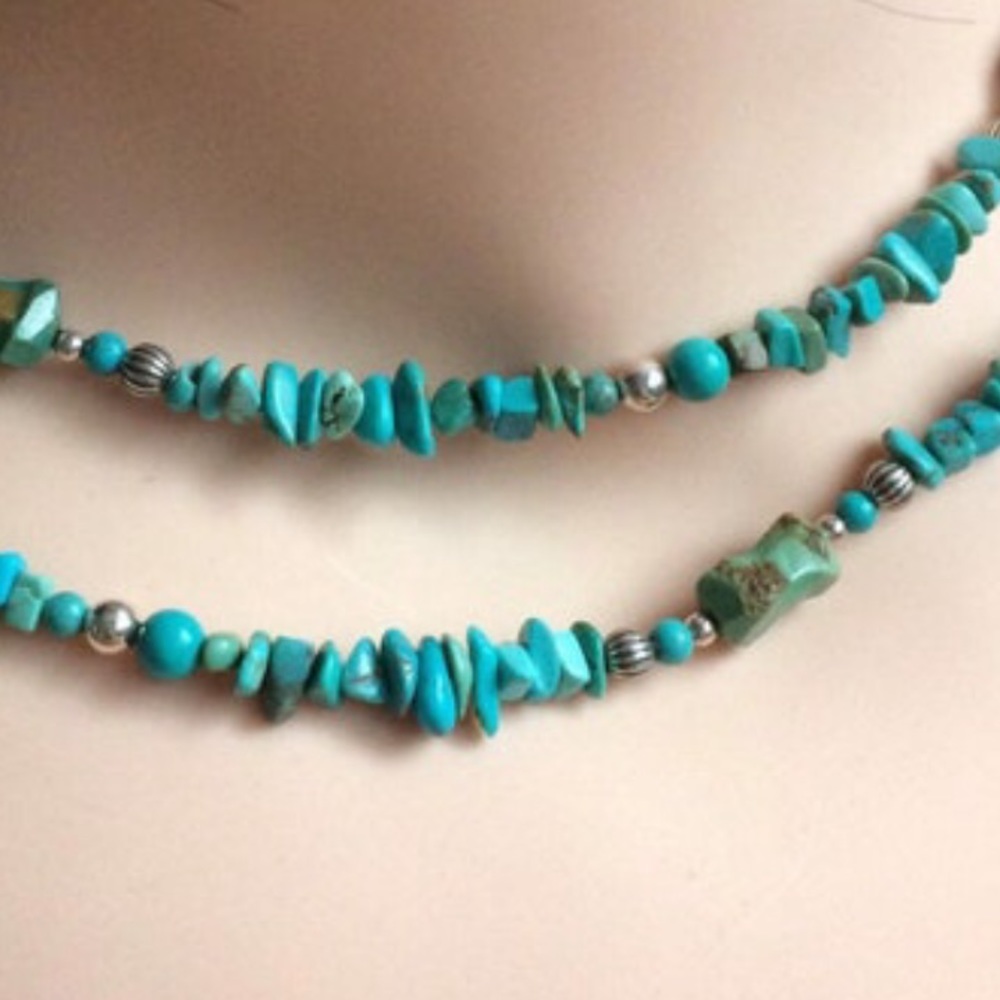 Turquoise sterling silver necklace bracelet set - Picture 3 of 5